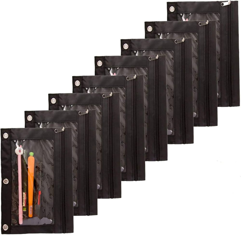 Zippered Binder Fabric Pencil Pouch 3 Rings with Clear Window for School Classroom Organizers 8 P... | Amazon (US)