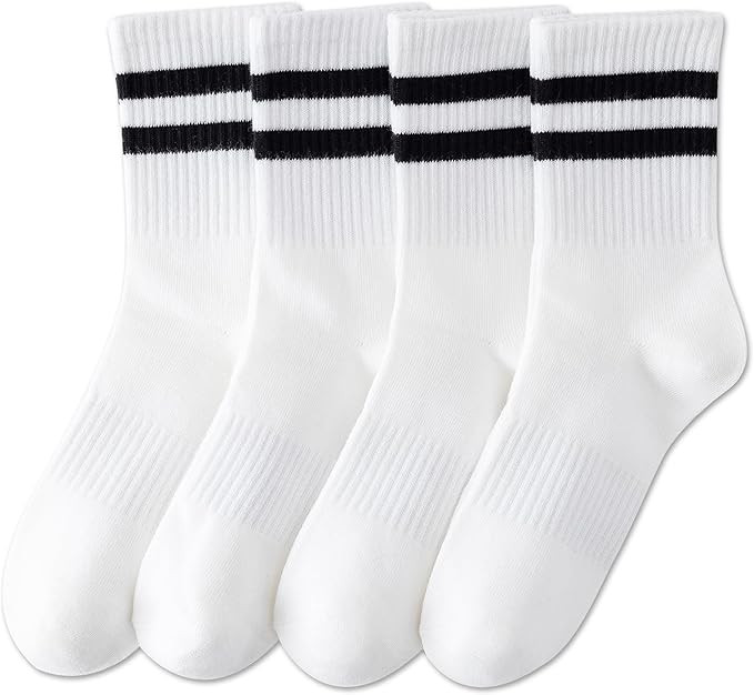 YUWELL Womens Striped Crew Socks, Cotton Cozy Casual Socks for Women 4 Pairs, Size 5-10 | Amazon (US)