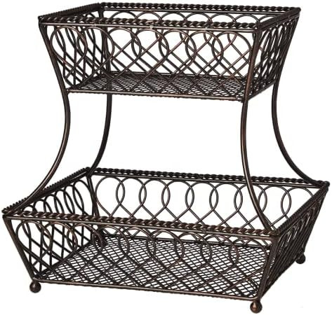 Gourmet Basics by Mikasa Loop and Lattice 2-Tier Metal Rectangular Fruit Storage Basket, 14-Inch,... | Amazon (US)