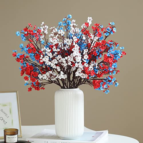 Hananona 10 Pcs 4th of July Flowers Artificial Babys Breath Fake Silk Patriotic Flowers for Independence Day Home Decor Floral Arrangement Table Centerpieces (10, Mix) | Amazon (US)