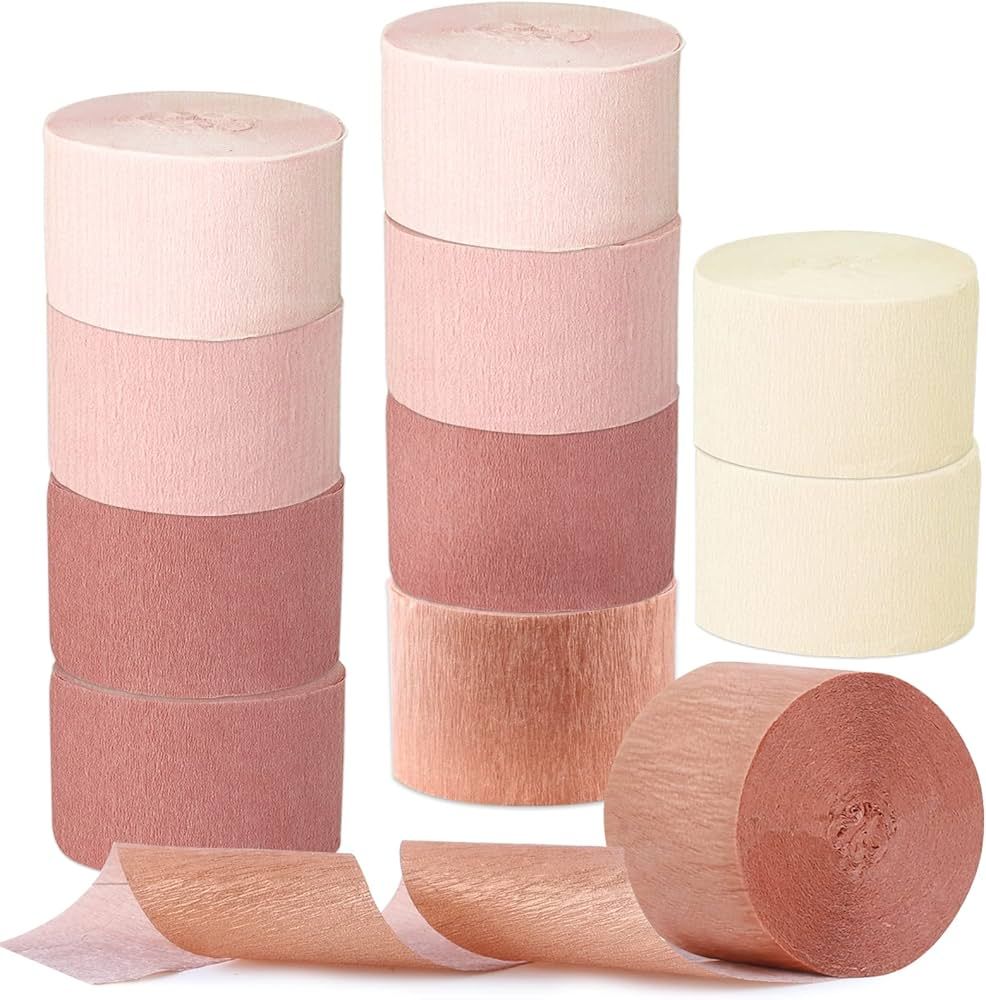 Crepe Paper Streamers, 10 Rolls 820ft Rose Gold Party Streamers Wedding Birthday Decorations Supp... | Amazon (US)