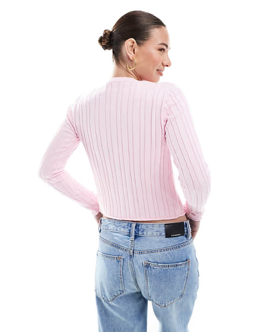 ASOS DESIGN knitted cardigan in pink | ASOS (Global)