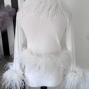 White Sheer Long Sleeve Bolero With Ostrich Feather Trim on Collar and Sleeves - 7-10 Day Product... | Etsy (US)