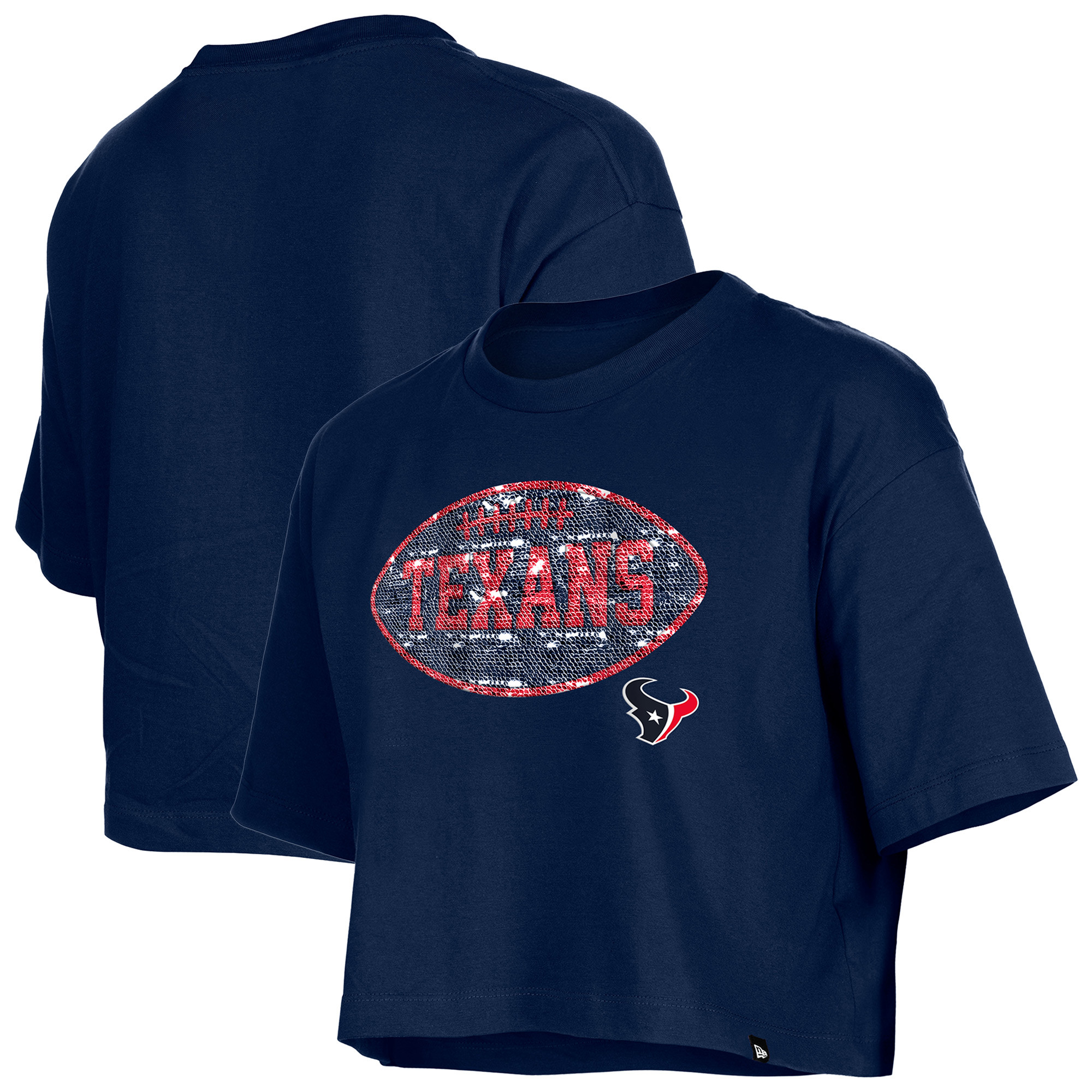 Girl's New Era Navy Houston Texans Flip Sequin Boxy T-Shirt | Fanatics