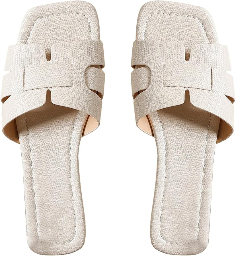 GORGLITTER Women's H Flat Sandals Casual Open Toe Sandals Cross Strap Slide Sandals for Beach, Va... | Amazon (US)