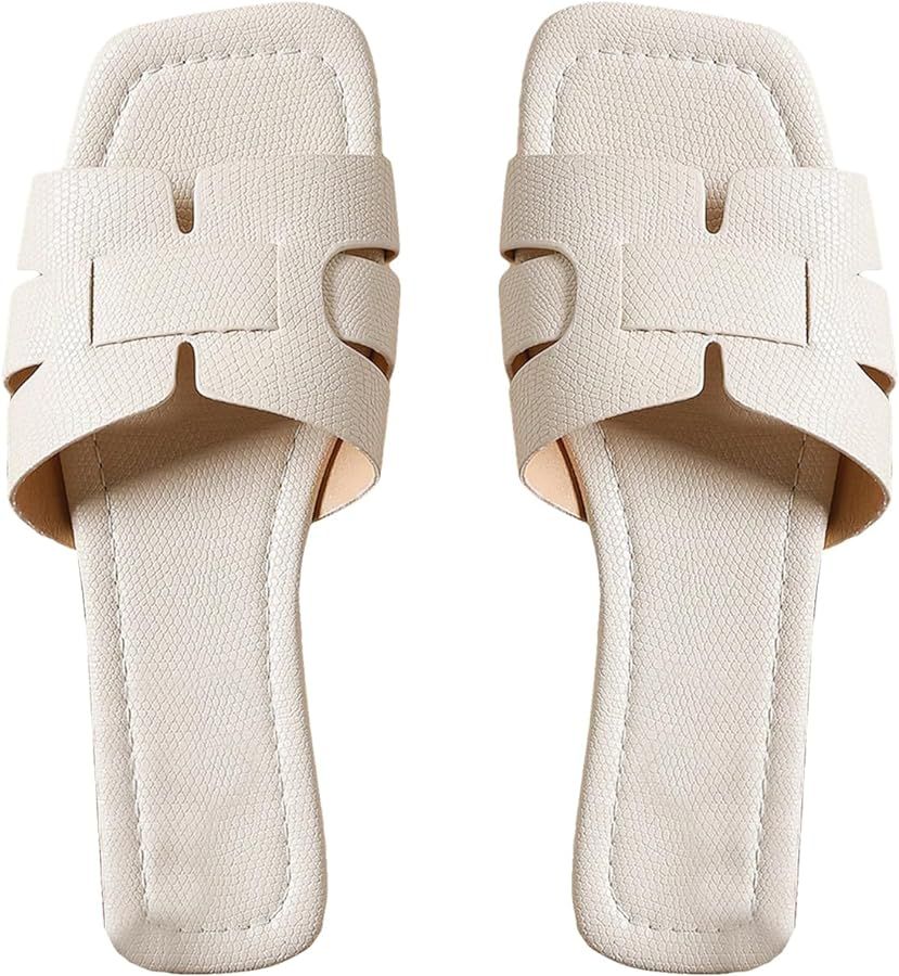 GORGLITTER Women's H Flat Sandals Casual Open Toe Sandals Cross Strap Slide Sandals for Beach, Va... | Amazon (US)