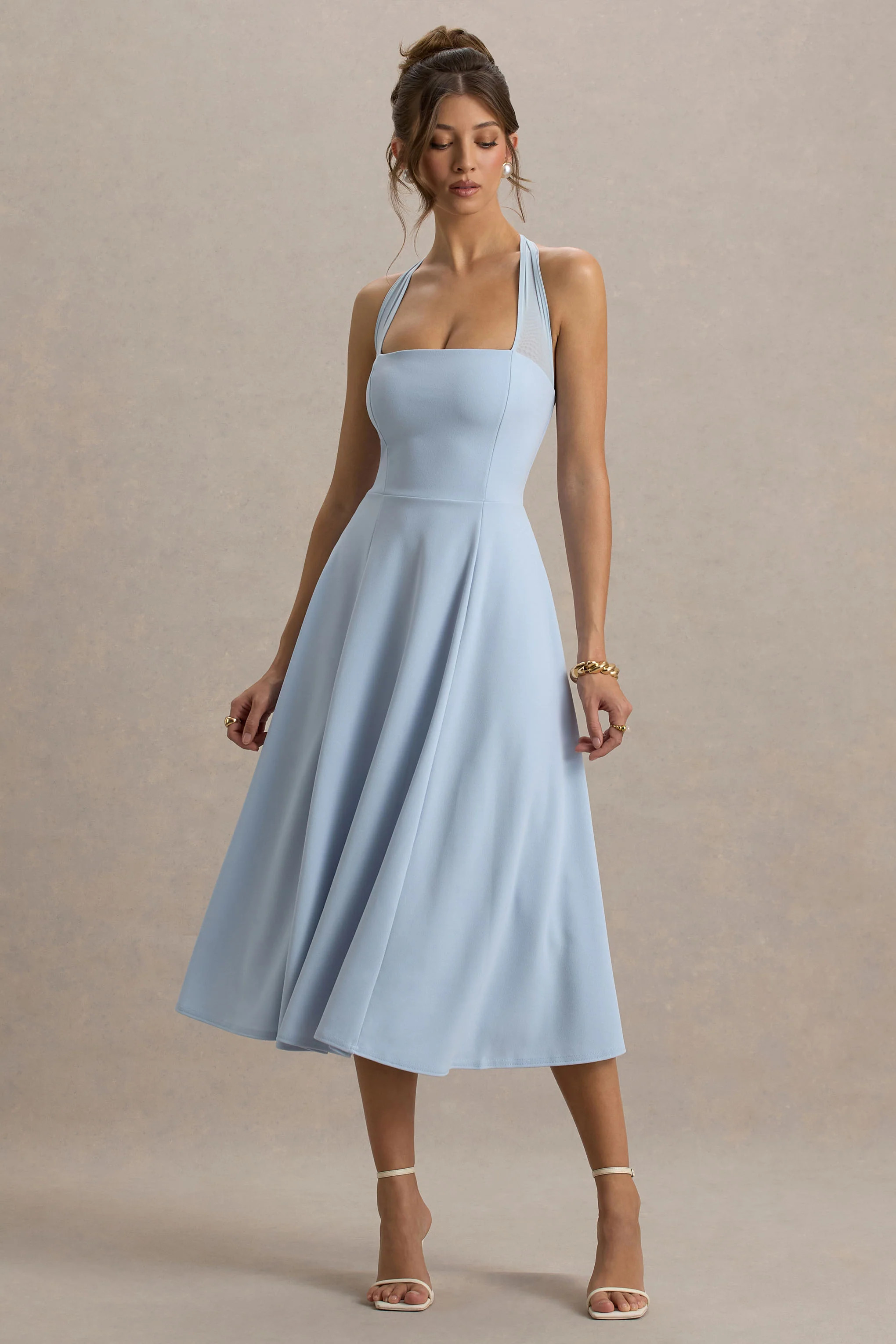 Auburn | Powder Blue Halter-Neck Midi Dress | Club L London