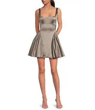 Gianni Bini Addison Satin Square Neck A-Line Drop Waist Mini Dress | Dillard's | Dillard's