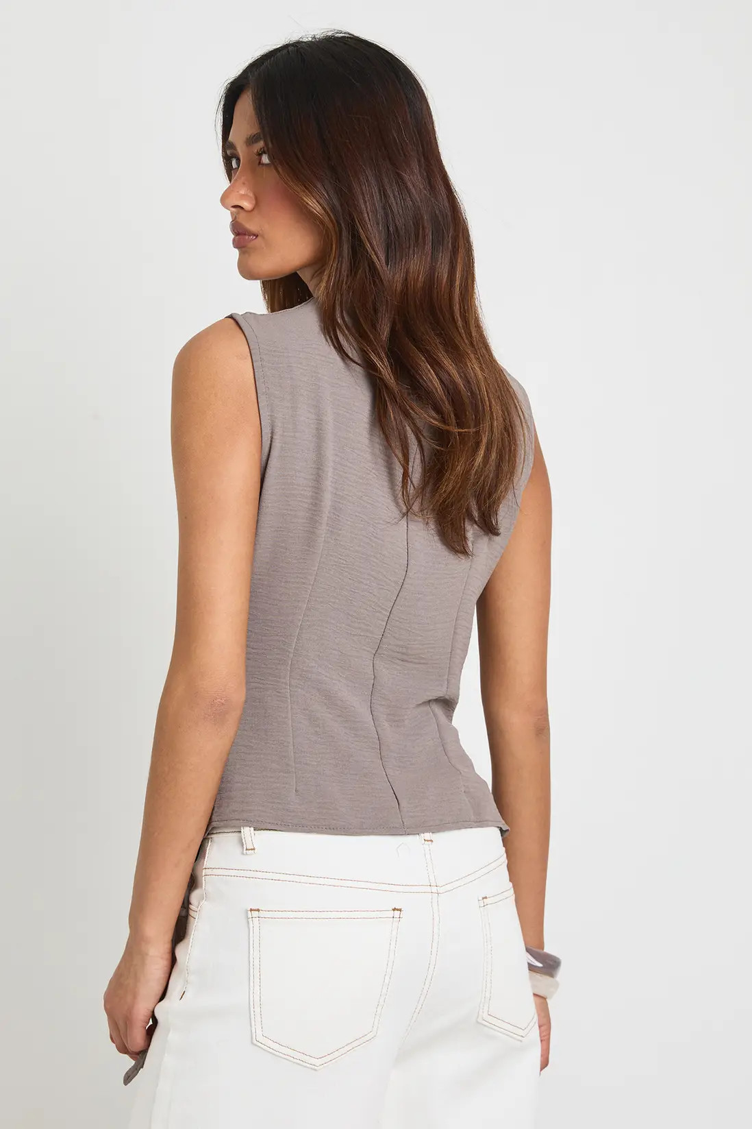 Mushroom Hammered High Cowl Tie Side Drape Blouse | Boohoo | Boohoo.com (UK & IE)