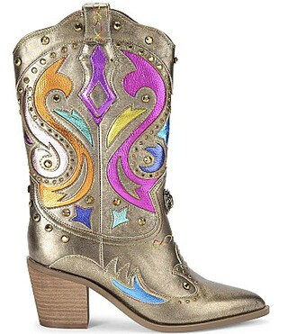 Kurt Geiger London Kensington Leather Studded Logo Ornament Cowboy Boots - 40(9) | Dillard's
