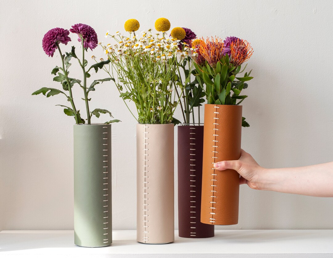 Leather Vase Leather Wrapped Flower Vase Luxurious Minimalist - Etsy | Etsy (US)