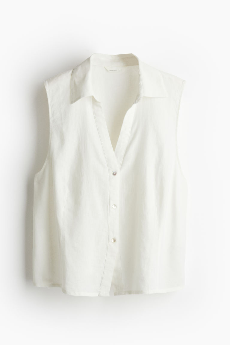 H & M - Sleeveless Linen-blend Shirt - White | H&M (US + CA)