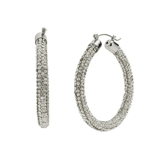 Madden NYC Women's Rhodium Pavé Hoop Earrings | Walmart (US)