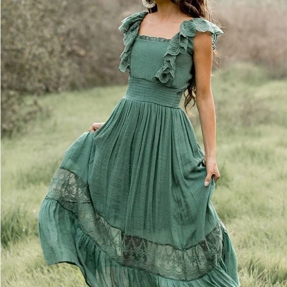Elegant Green Ruffle Maxi Dress | Poshmark