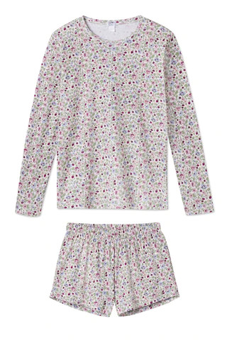 Pima Long-Short Weekend Set in Plum Elizabeth Floral | Lake Pajamas