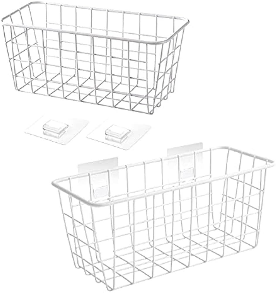 Hanging Kitchen Baskets Adhesive Sturdy Wire Storage Baskets with Kitchen Food Pantry Bathroom Sh... | Amazon (US)