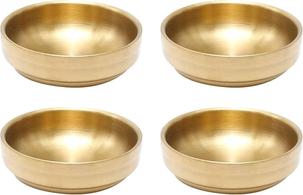 MDEOOSKY 4PCS Mini Stainless Steel Sauce Dish 3.54in Appetizer Plates Double-Deck Plates 3.5oz 30... | Amazon (US)