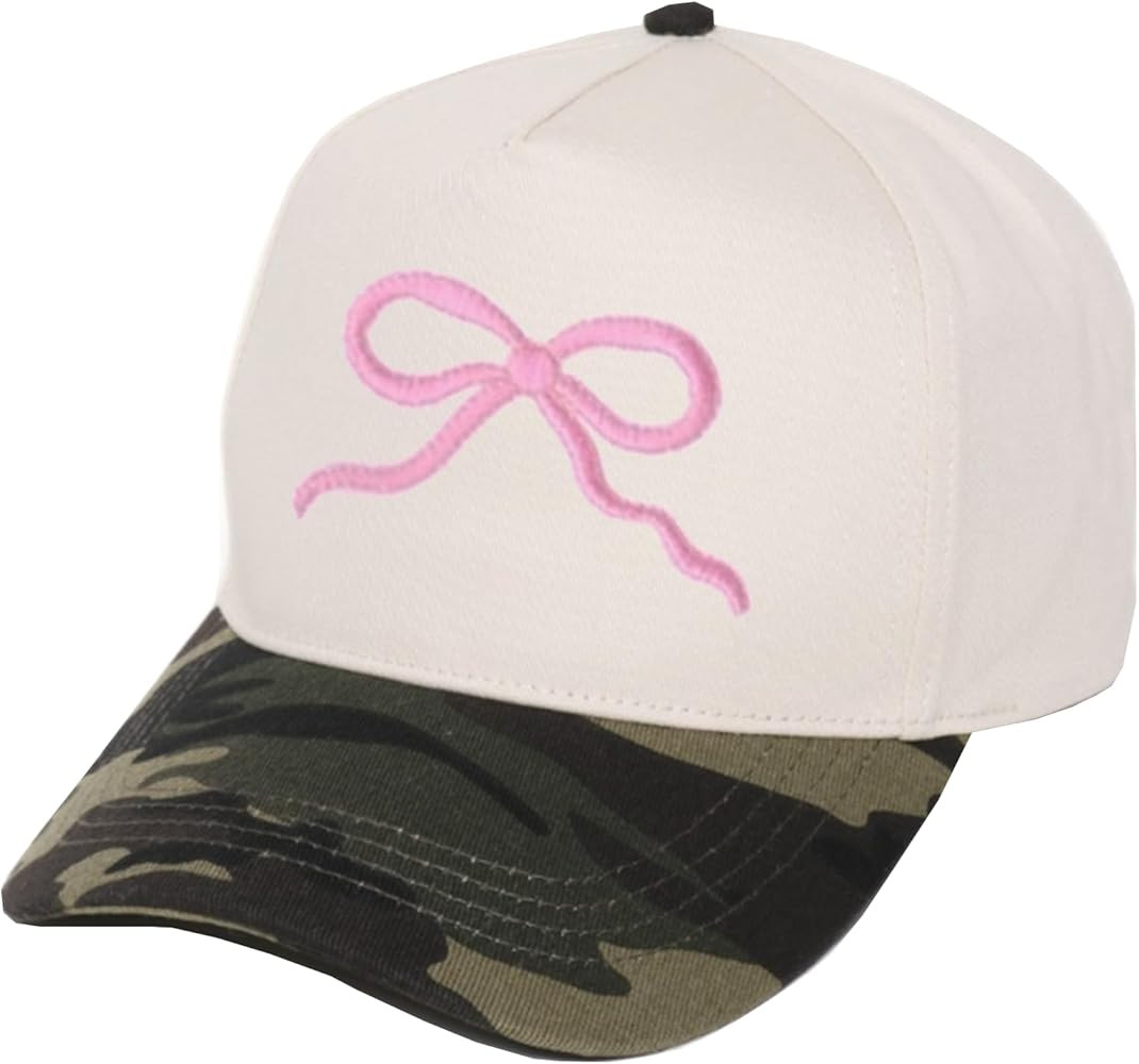 Camouflage Baseball Cap, Two-Tone Canvas, Adjustable Unisex Hat with Embroidered Bow Ribbon, Pink... | Amazon (US)