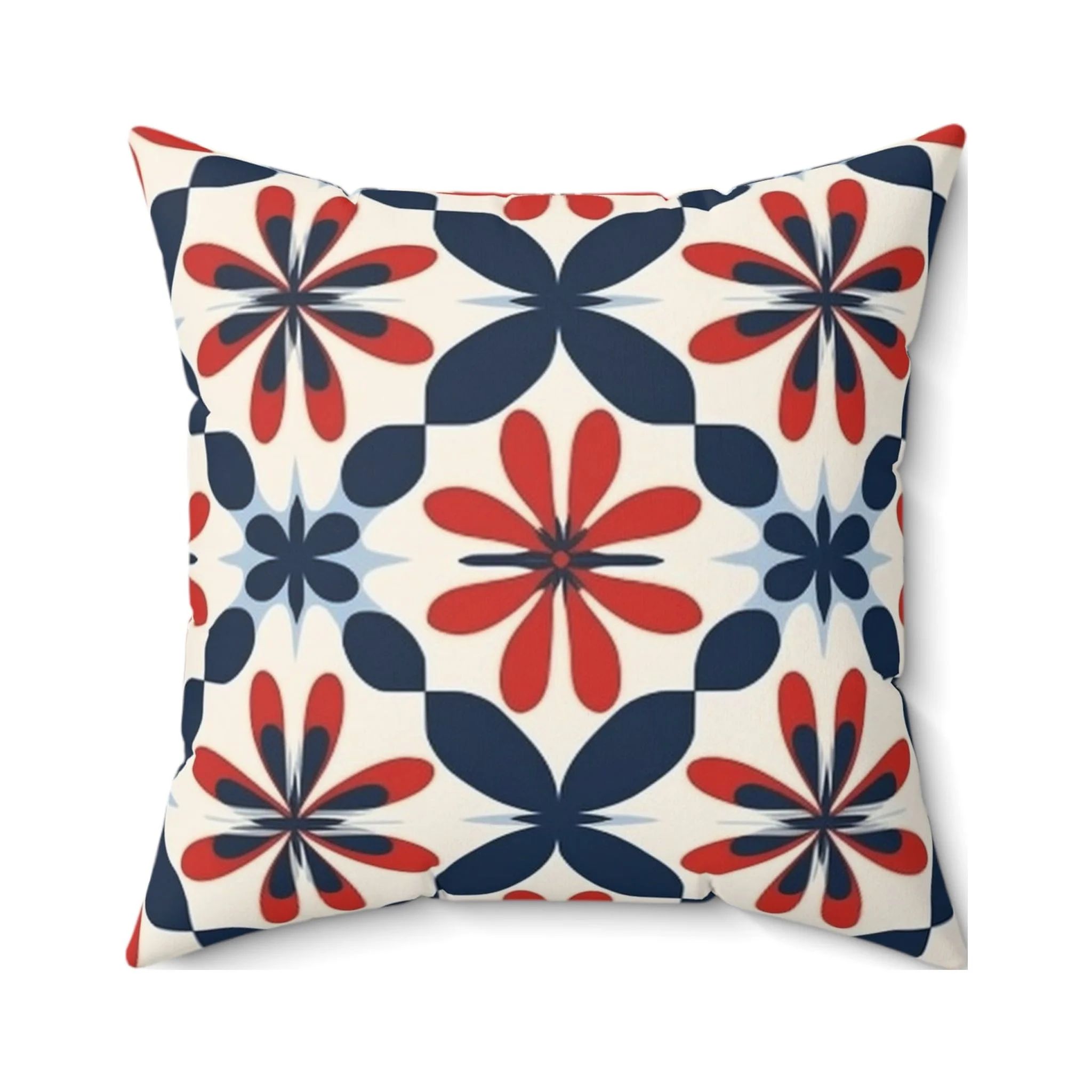 Red White and Blue Flowers and Shapes Pattern Square Pillow | Walmart (US)