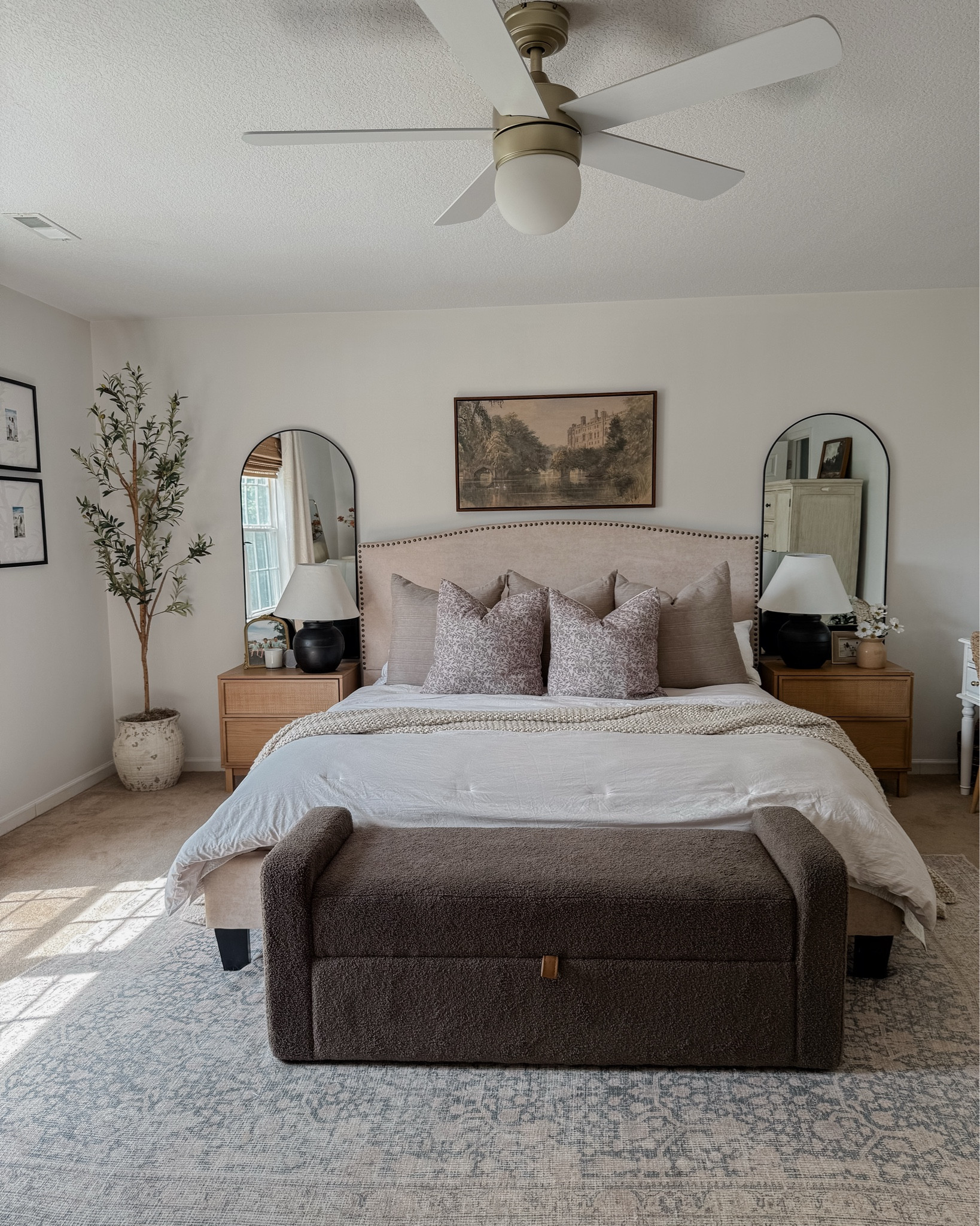 Bedroom views 🤎 my ceiling fan is on sale for only $134! Storage bench is back in stock and olive tree on sale for $35!! 

#LTKSaleAlert #LTKMothersDay #LTKHome