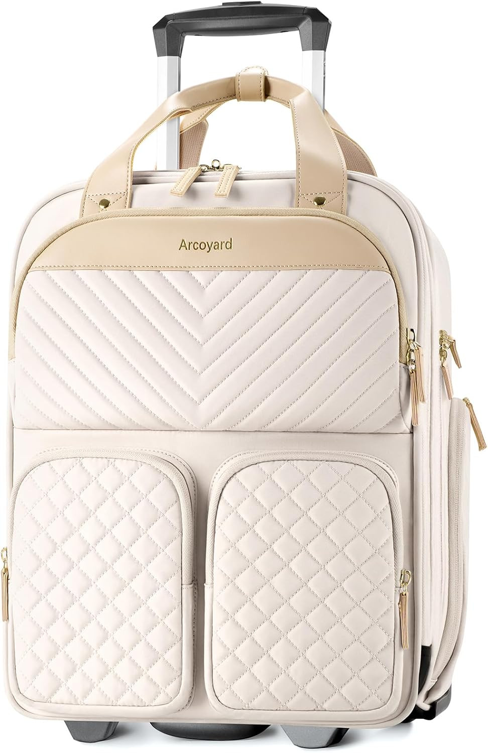 Arcoyard Underseat Carry On Luggage with Wheels, 17.3 Inch Travel Under Seat Carry-On Bag, Airline Approved Personal Item Bag with Wheels, Lightweight Soft-Sided Rolling Suitcase for Women, Beige | Amazon (US)
