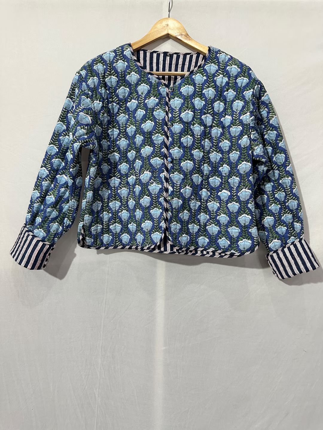 Indian Handblock Print Fabric Quilted Jacket Short Kimono - Etsy | Etsy (US)