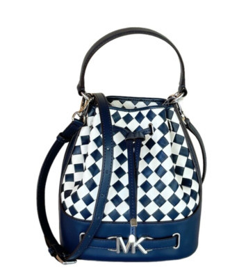 MICHAEL KORS REED MD BELTED TH BUCKET SHOULDER MESSENGER BAG WOVEN NAVY MULTI | eBay US