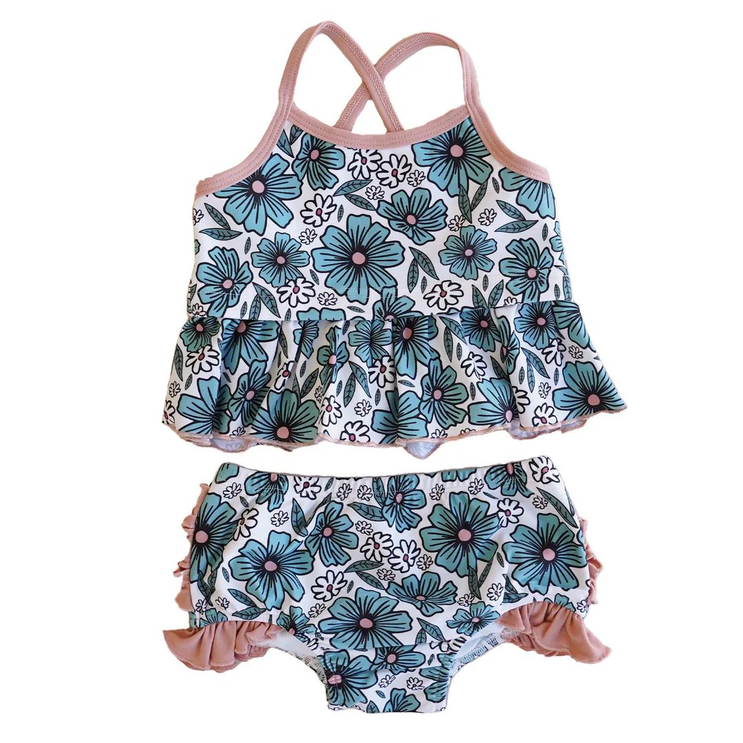 Two Piece Strappy Tankini with Ruffle Bottom | Beachy Blooms | Caden Lane