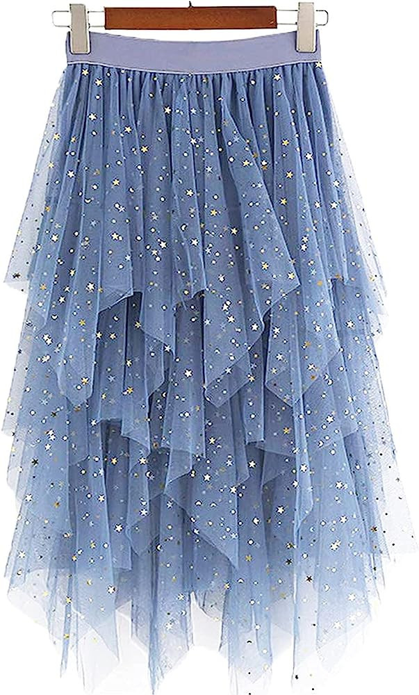 LBKKC Women's Tulle Skirt Formal High Low Asymmetrical Midi Tea-Length Elastic Waist Tutu Skirts | Amazon (US)