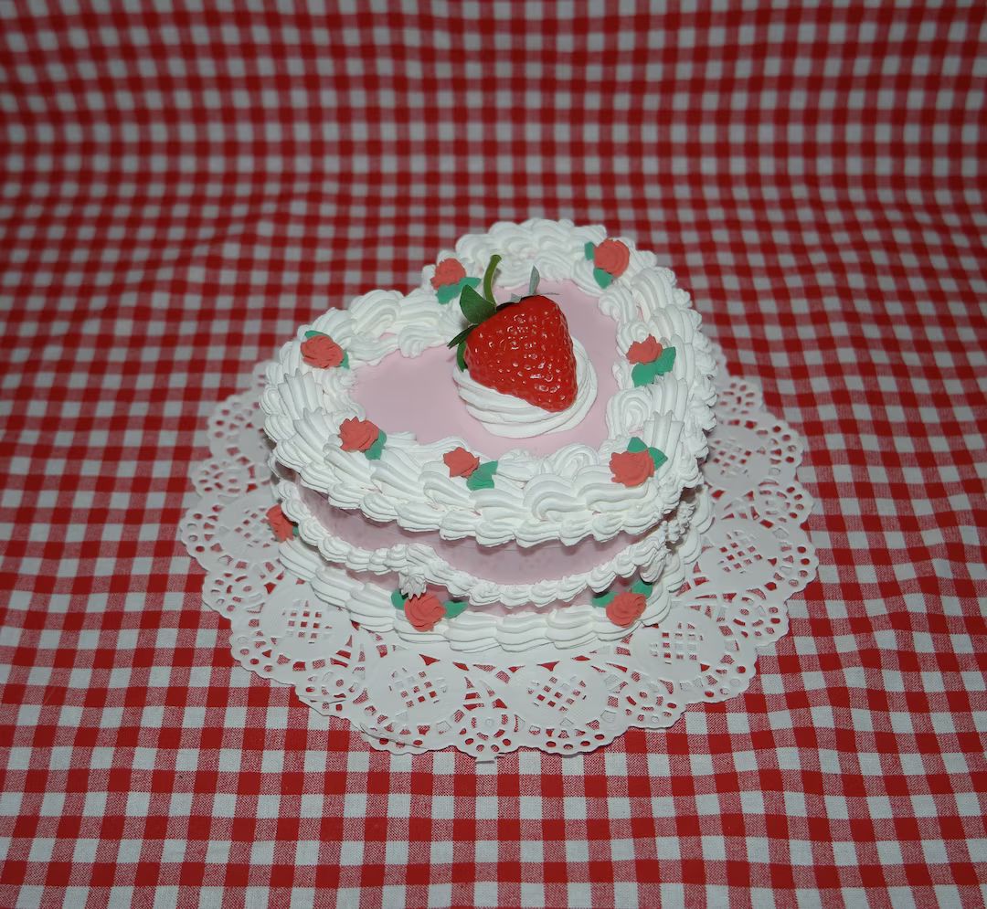 Vintage-style Pink and White Rose Heart-shaped Strawberry Fake - Etsy | Etsy (US)
