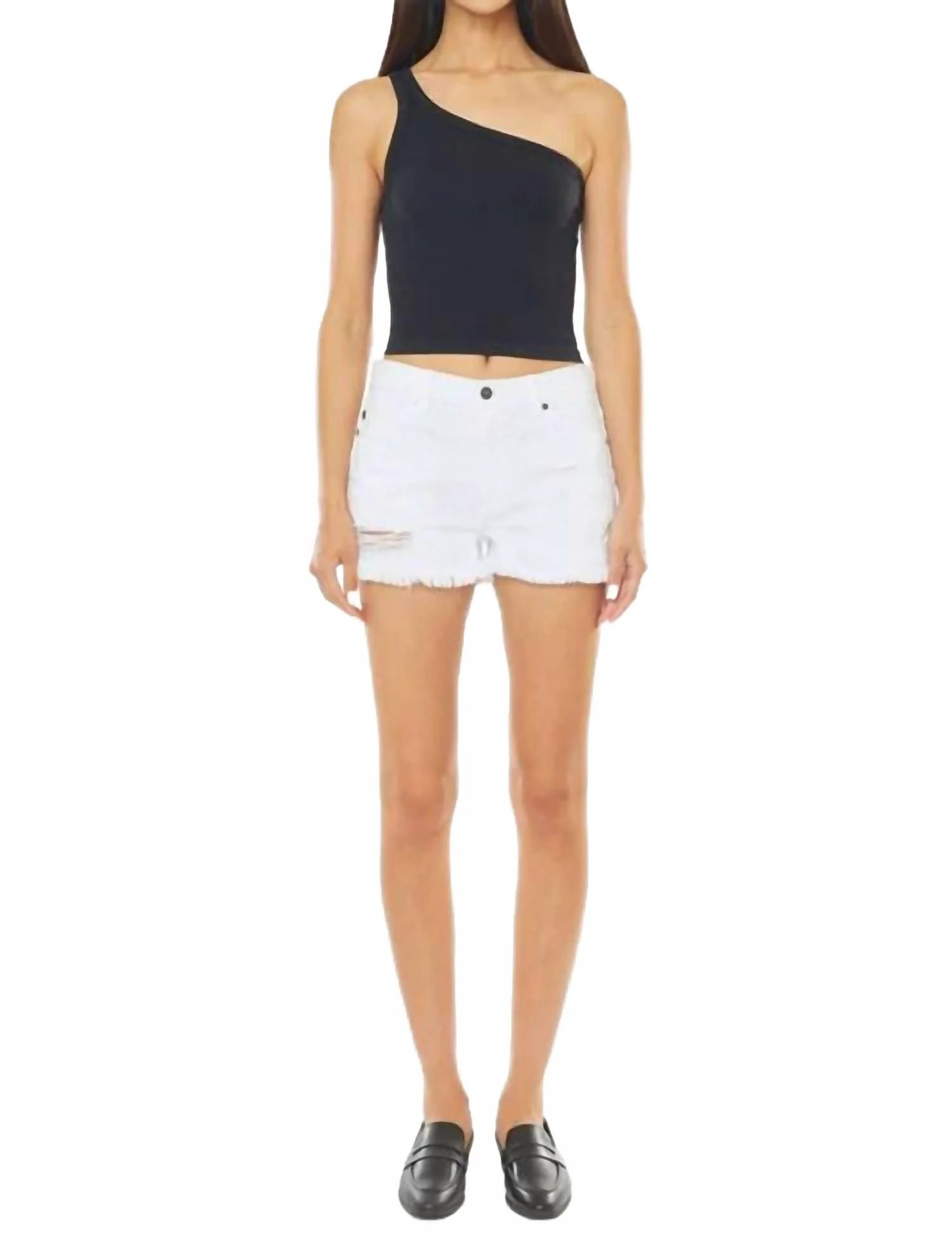 High-Rise Cutoff Denim Shorts In White | Shop Simon