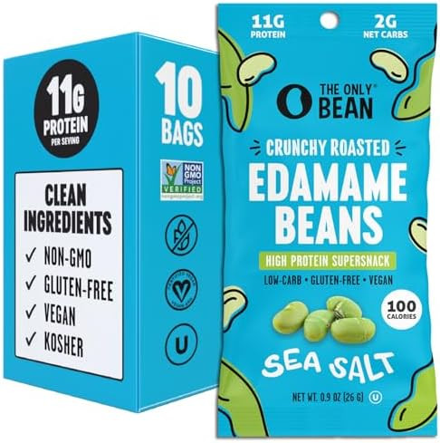 The Only Bean Crunchy Dry Roasted Edamame Snacks (Sea Salt), Healthy High Protein(11g) Keto Food,... | Amazon (US)