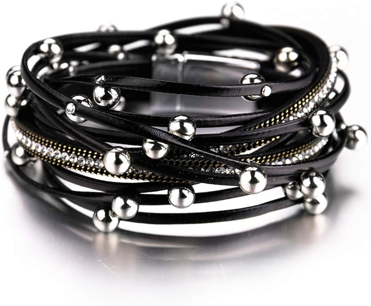 Fesciory Leather Wrap Bracelets for Women, Boho Leopard Multi-Layer Crystal Beads Cuff Bracelet J... | Amazon (US)
