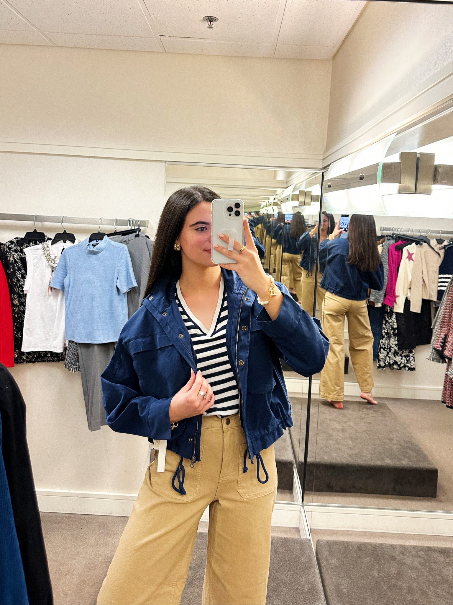 Love this navy jacket! Especially great for travel - this outfit can be worn now and in the fall!