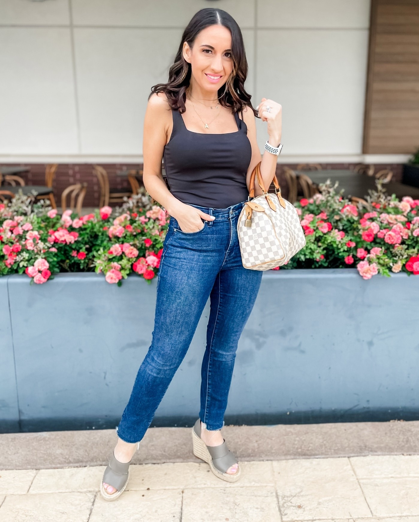 Cute lunch style outfit. 
Lunch brunch style outfit. 
Black bodysuit is an Amazon fashion find. Bodysuit runs true to size. 
Good American jeans fit like a dream and run true to size. Love them. 
Petite

#LTKOver40 #LTKPetite #LTKootd