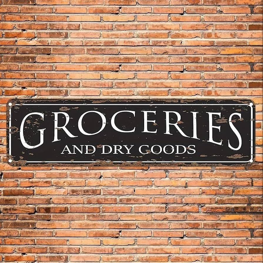 Retro Tin Sign Groceries & Dry Goods Wall Decor - 16"x4"for Bar, Restaurant, Aesthetic Room Decor... | Amazon (US)