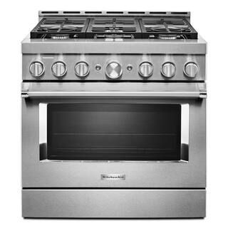 KitchenAid 36 in. 5.1 cu. ft. Smart Commercial-Style Gas Range with Self-Cleaning and True Convec... | The Home Depot