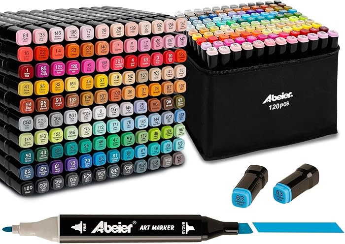 ABEIER 120 Colors Alcohol Markers Set, Dual Tips Blender Art Markers for Drawing, Permanent Sketc... | Amazon (US)