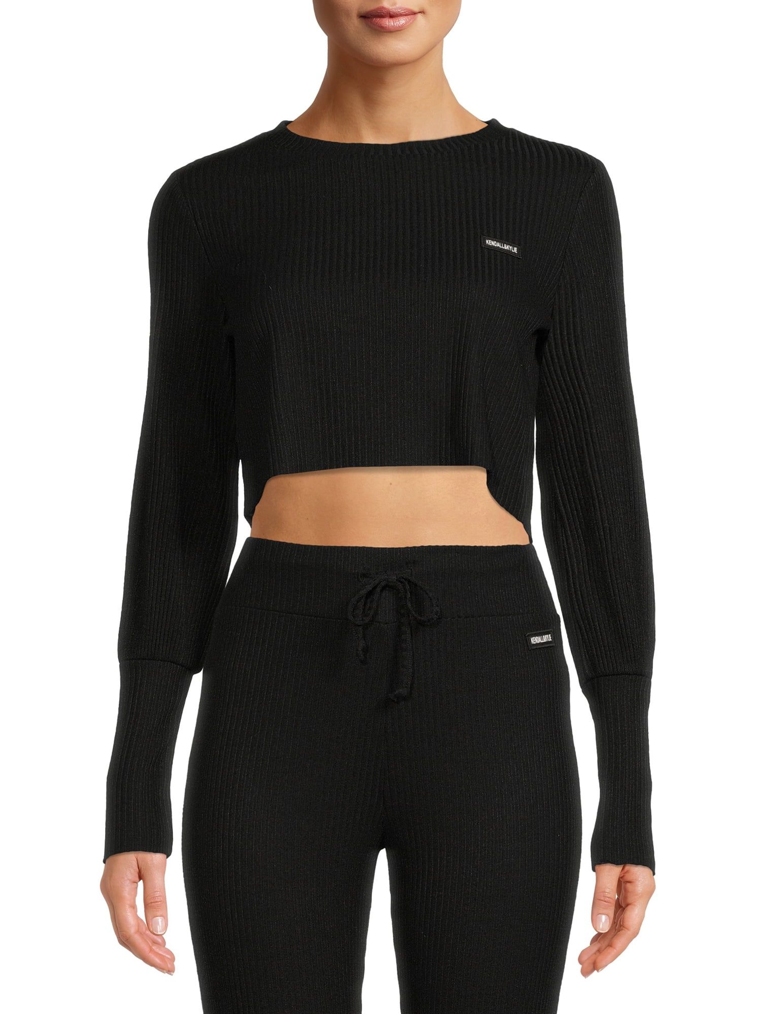 Kendall + Kylie Juniors' Ribbed Crew Neck Sweatshirt with Long Sleeves | Walmart (US)