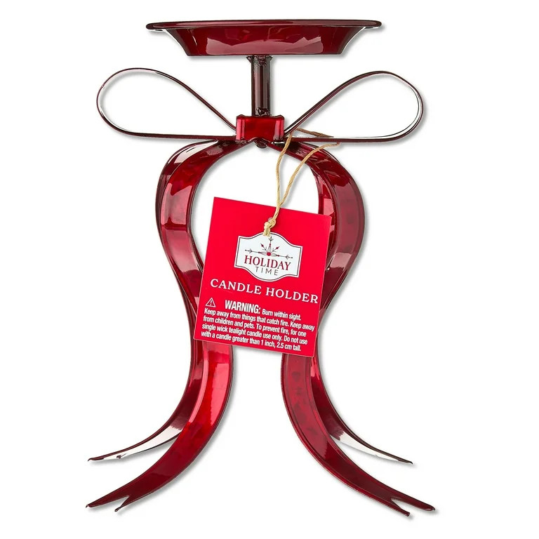Red Iron Bow Christmas Pillar Candle Holder, 8.25", by Holiday Time | Walmart (US)