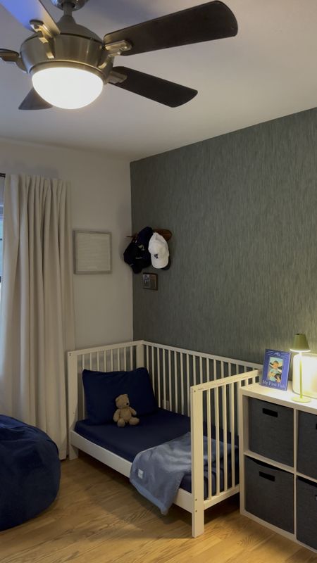 Simple blue & green toddler boys room. Grasscloth wallpaper is love vs design  

#LTKfindsunder50 #LTKhome #LTKkids