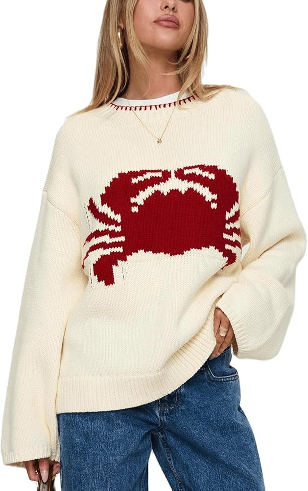 Women Y2K Graphic Sweater top Cute Print Long Sleeve Knit Pullover Preppy Fall Winter Aesthetic S... | Amazon (US)
