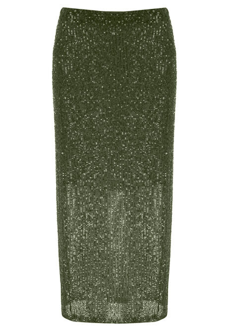 Womens Green Sparkle Sequin Midi Skirt | Peacocks