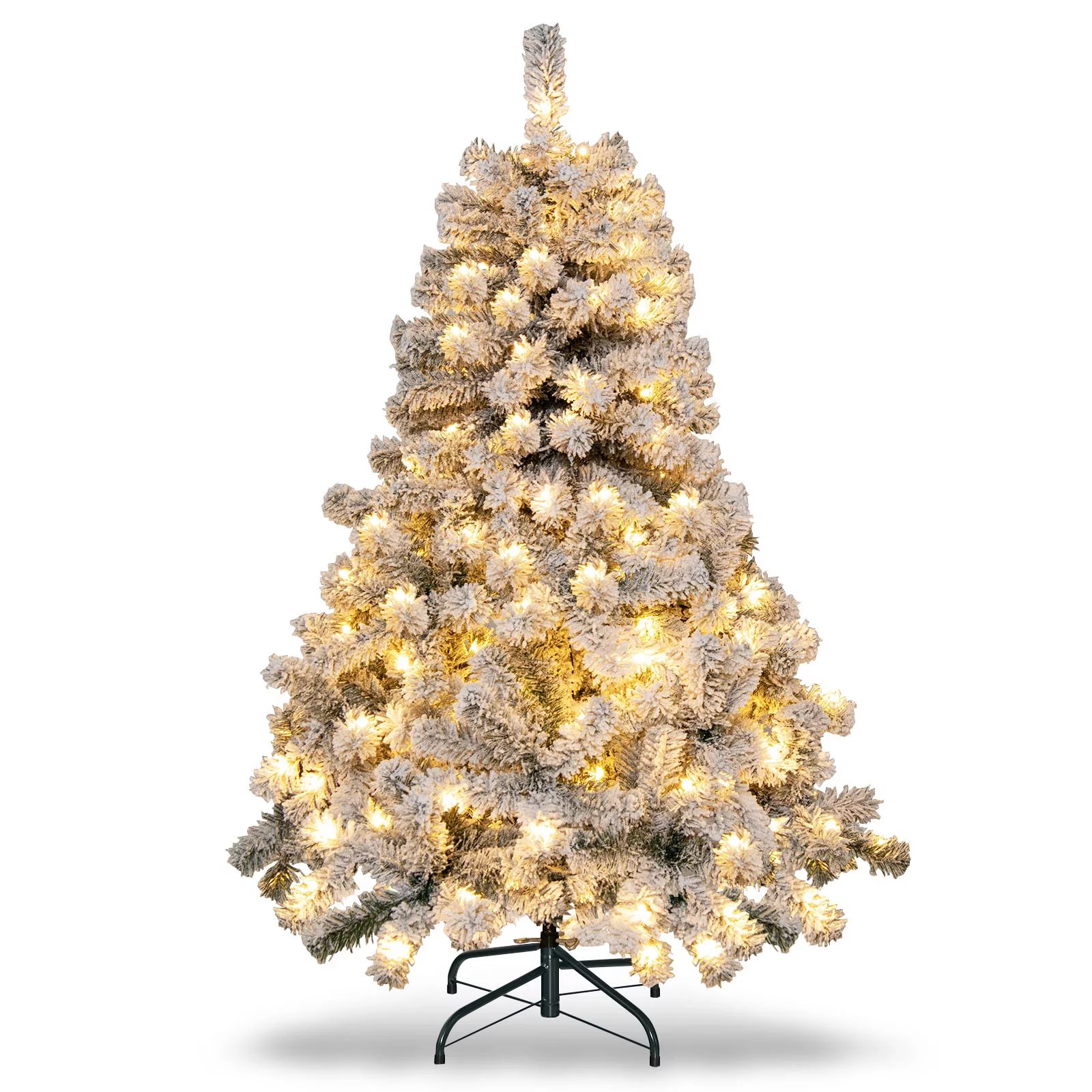 Topbuy 4.5 FT Snow Flocked Christmas Tree Pre-lit Christmas Tree w/295 Branch Tips & 150 Warm Whi... | Walmart (US)