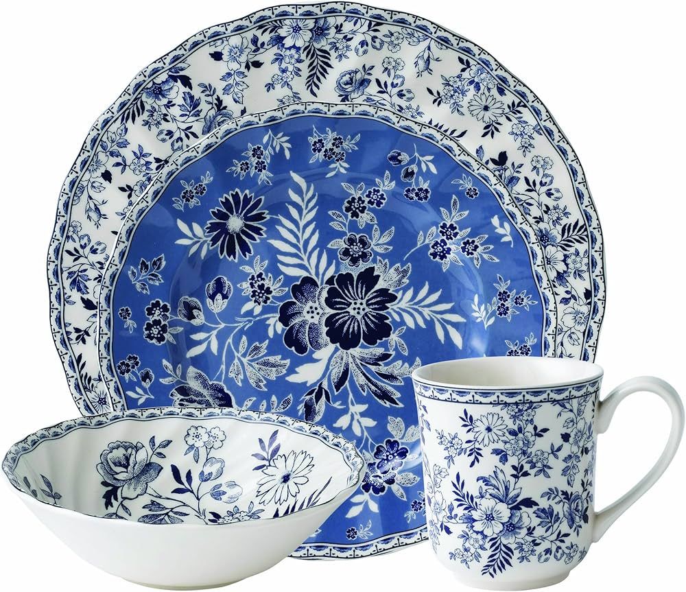 Johnson Brothers Devon Cottage 4-Piece Place Setting, blue and white | Amazon (US)