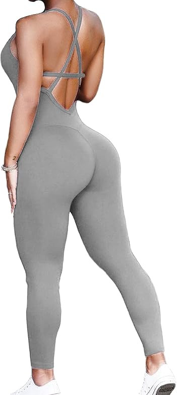 KIWI RATA Womens Butt Lift Blackless Workout Yoga Jumpsuit Sleeveless Bandage Fitness Sport Gym Romp | Amazon (US)