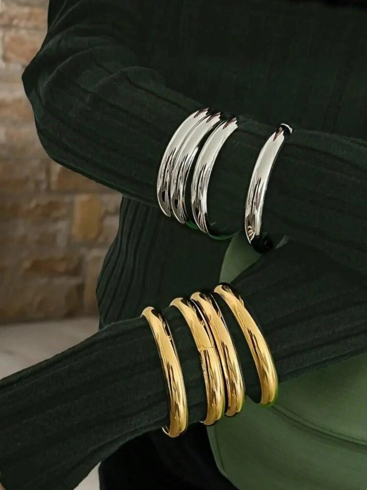 4pcs/3pcs Vintage Punk Asymmetrical Big & Chunky Bracelet Women Timeless Beauty Cuff Bracelet Gift Set, Everyday Wear As Jewelry Accessory (Slight Scratches Or Scuffs May Appear On The Surface Of The Bracelets, Please Refer To The Actual Product) | SHEIN