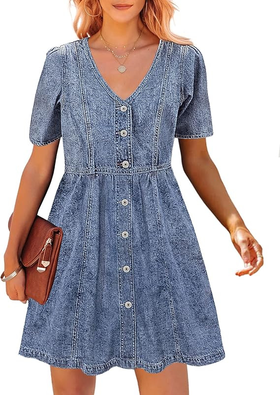 luvamia Denim Dress for Women Button Down Summer Swing Western Short Jean Dresses | Amazon (US)
