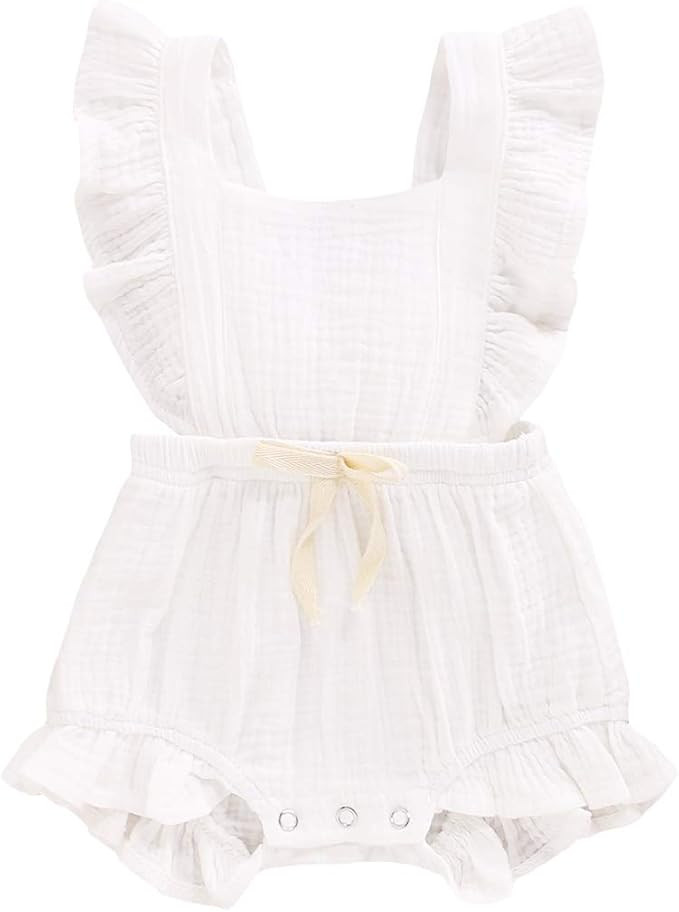 YOUNGER TREE Toddler Baby Girl Ruffled Sleeveless Romper Casual Summer Jumpsuit Cotton Linen Clot... | Amazon (US)