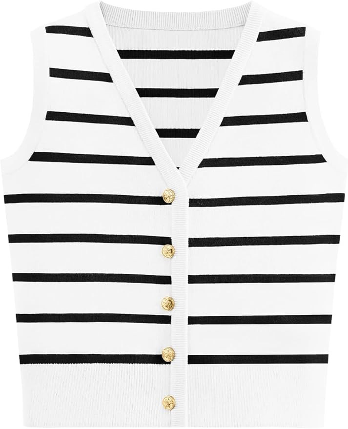 NALANISA Women's Trendy Striped Sweater Vest V Neck Sleeveless Button Up Tank Tops Y2k Shirts Cas... | Amazon (US)